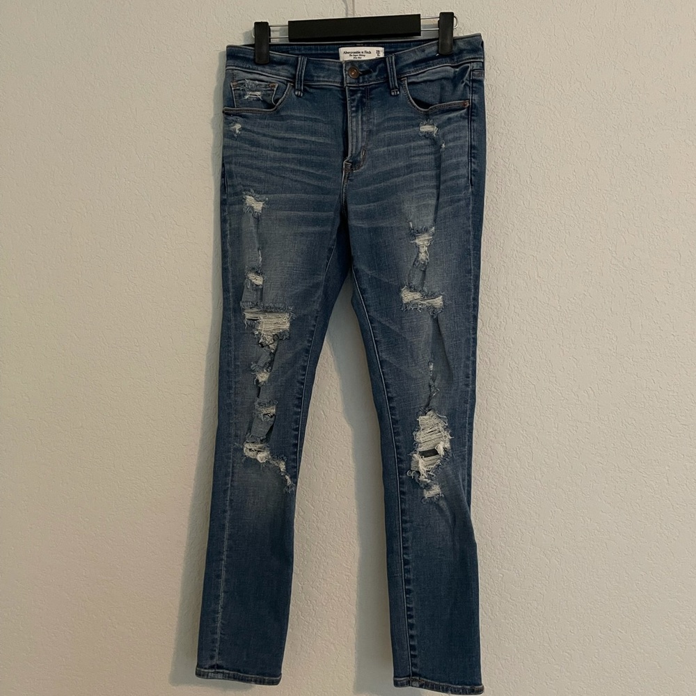 A&F Ripped Mid Rise Super Skinny Jeans